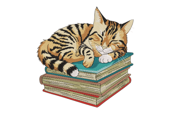 Cat Sleeping on Books Embroidery Review