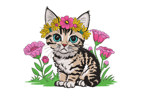 Cute Cat with Flowers for Holiday Crafting