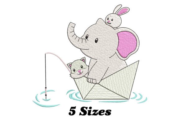 Elephant Cat and Rabbit in a Paper Boat